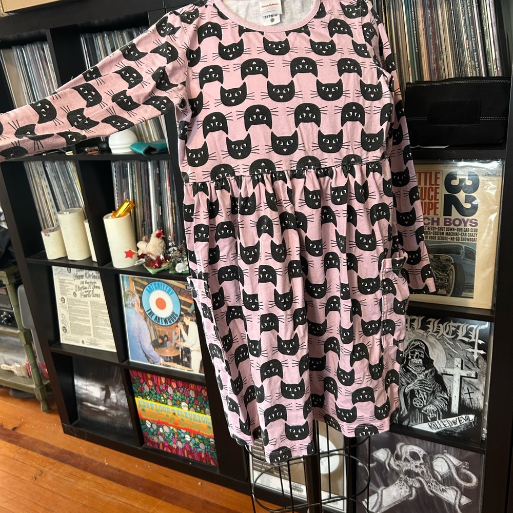 Hanna Andersson Pink Dress with Black Cat Design